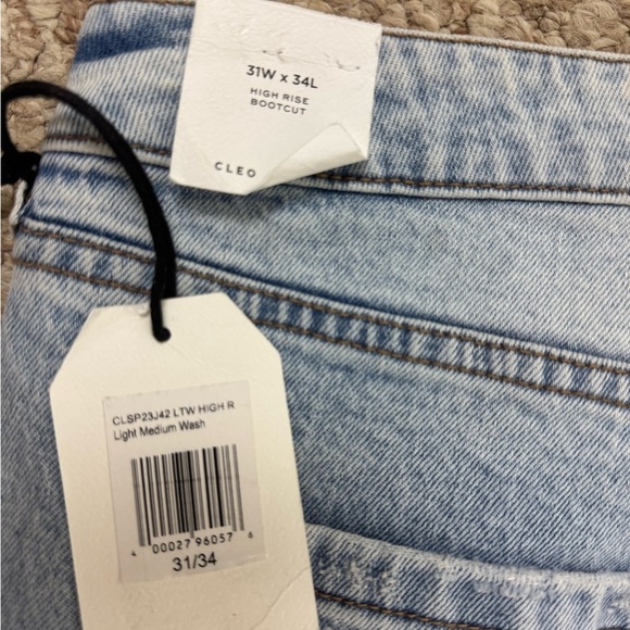 Cleo + Wolf Jeans Women's 31W/34L Blue High Rise Bootcut Raw Hem Button Fly Pant - Picture 11 of 11